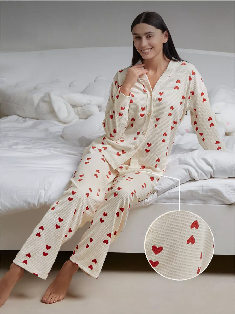 Melian | Herzchen Waffel-Strick Pyjama Set