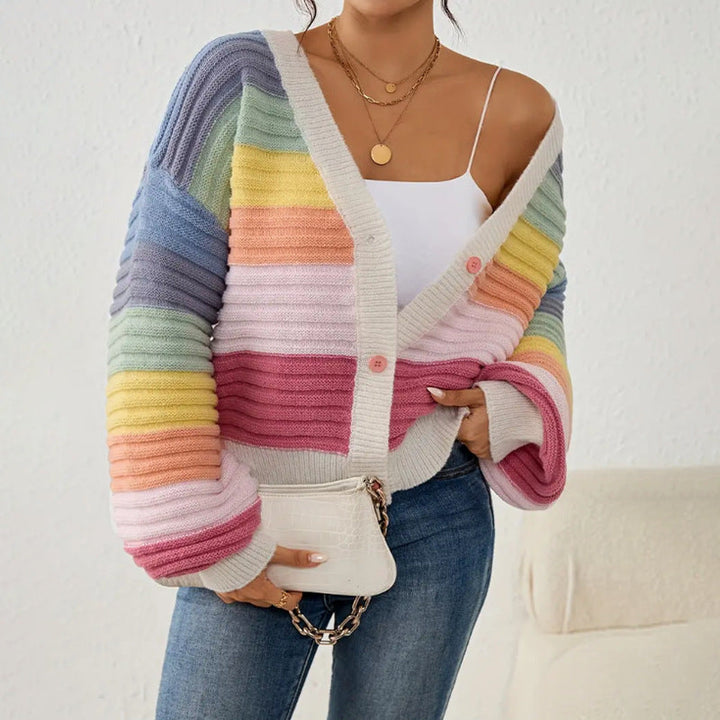 Gweneira | Gestreifter Oversize Strickcardigan