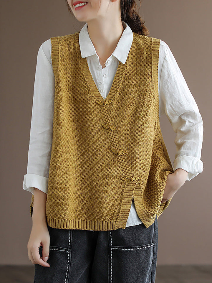 Lilwen | Damen Knopfleiste Strickweste Weste Pullover