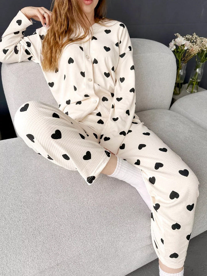 Melian | Herzchen Waffel-Strick Pyjama Set