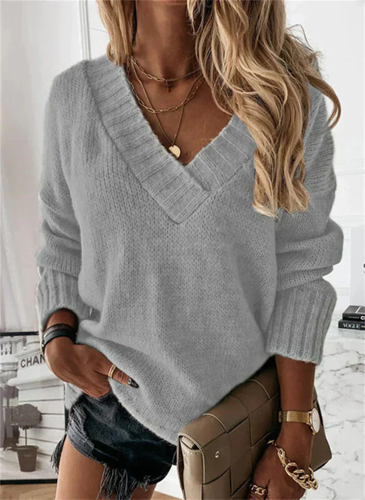 Olyandra | V-Ausschnitt Strickpullover Damen