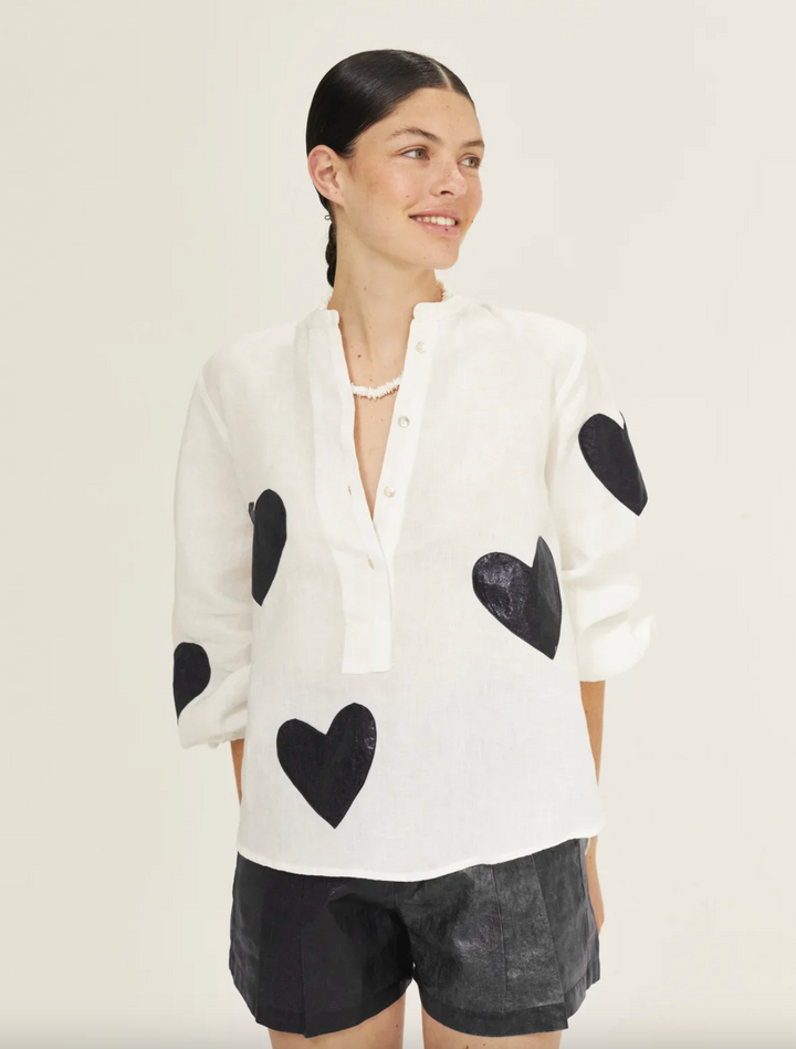 Elsinora | Leinenbluse mit Herzprint