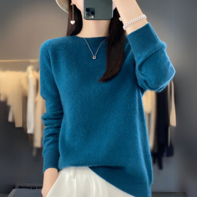 Judeth | Bequemer blauer Kaschmirpullover mit Rundhalsausschnitt aus Wolle