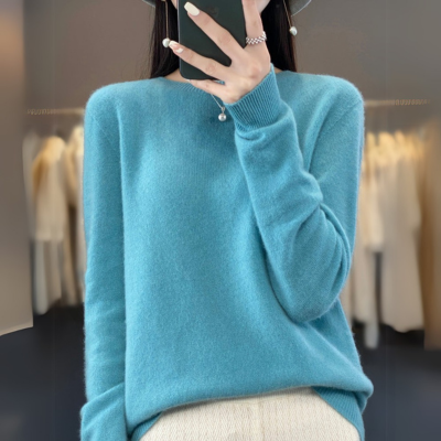 Judeth | Bequemer blauer Kaschmirpullover mit Rundhalsausschnitt aus Wolle