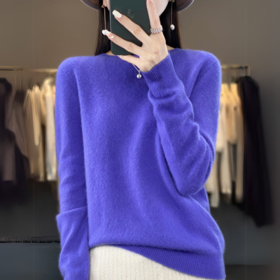 Judeth | Bequemer blauer Kaschmirpullover mit Rundhalsausschnitt aus Wolle