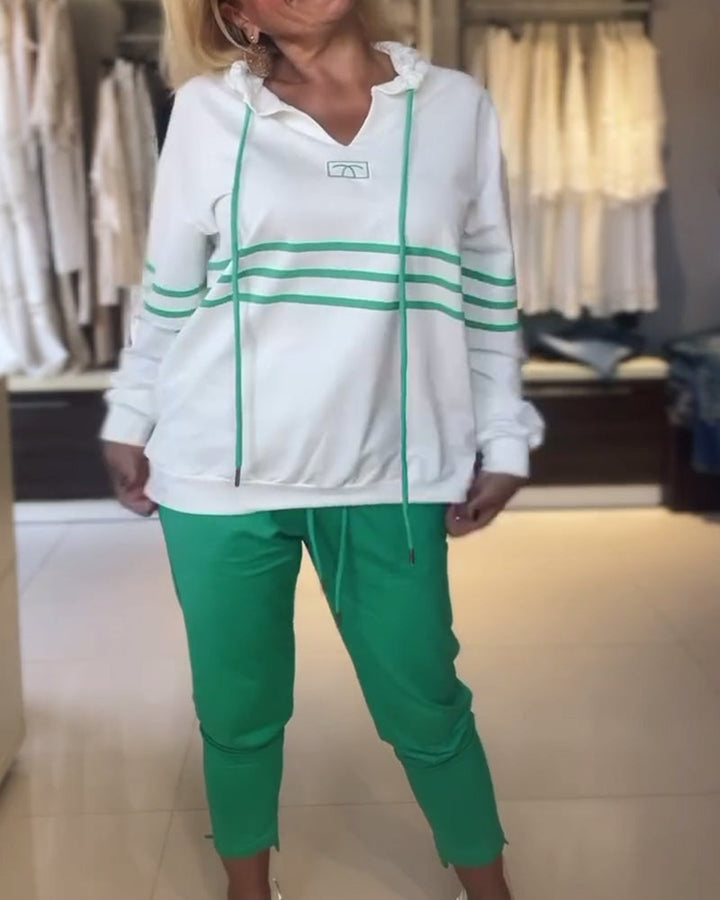Ilena | Gestreifte Hose und Kapuzenjacke im Set