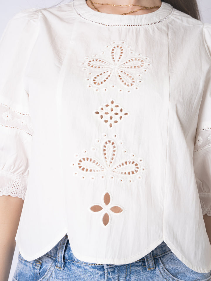 Raylene | Elegante Boho-Bluse Weiß