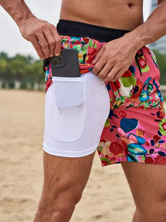 Acwulf | Schwarze Flamingo AquaFlex-Badeshorts