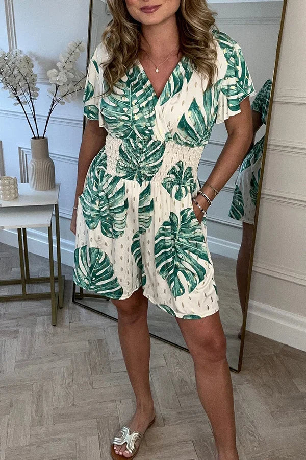 Chrysa | Stilvoller Blätterprint-Romper