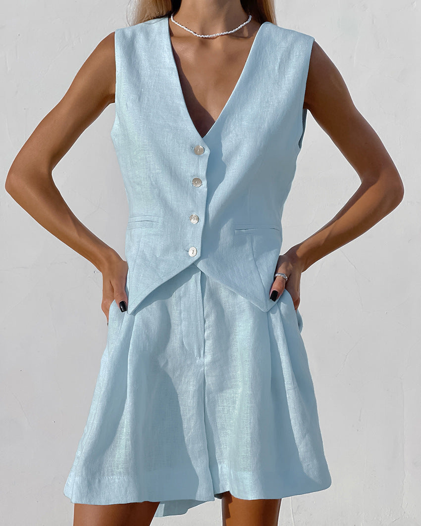 Ulanya | Leinen Set mit Gilet & Shorts