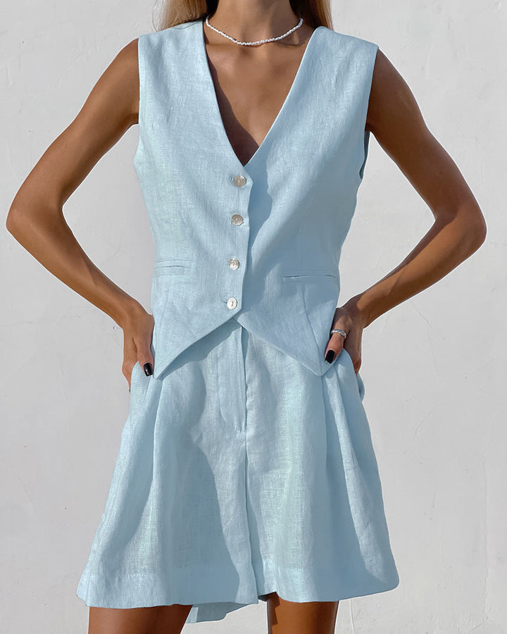 Ulanya | Leinen Set mit Gilet & Shorts