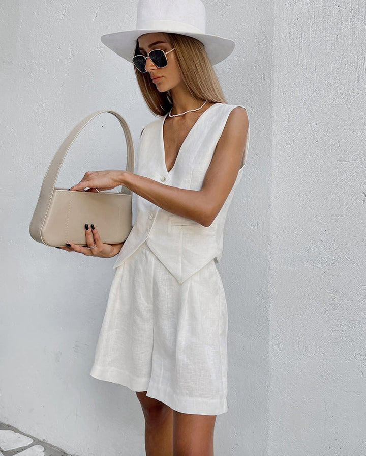 Ulanya | Leinen Set mit Gilet & Shorts