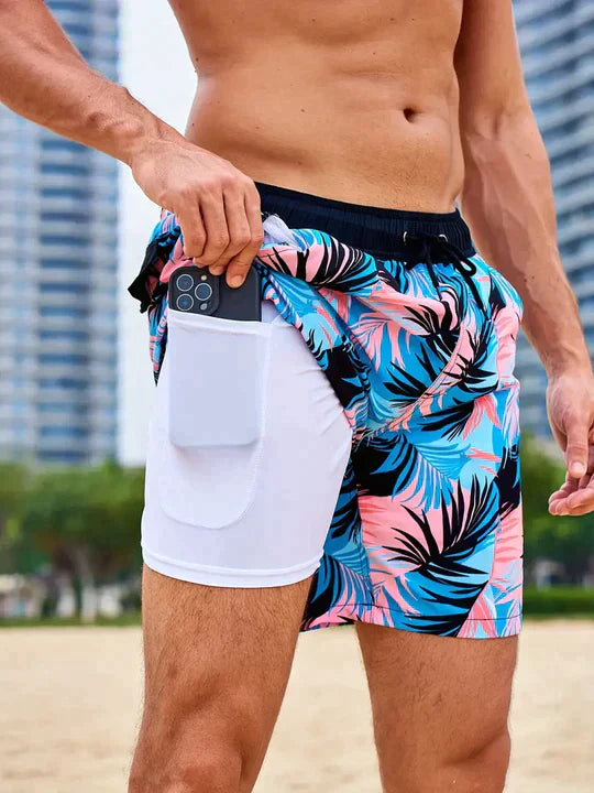 Acwulf | Schwarze Flamingo AquaFlex-Badeshorts