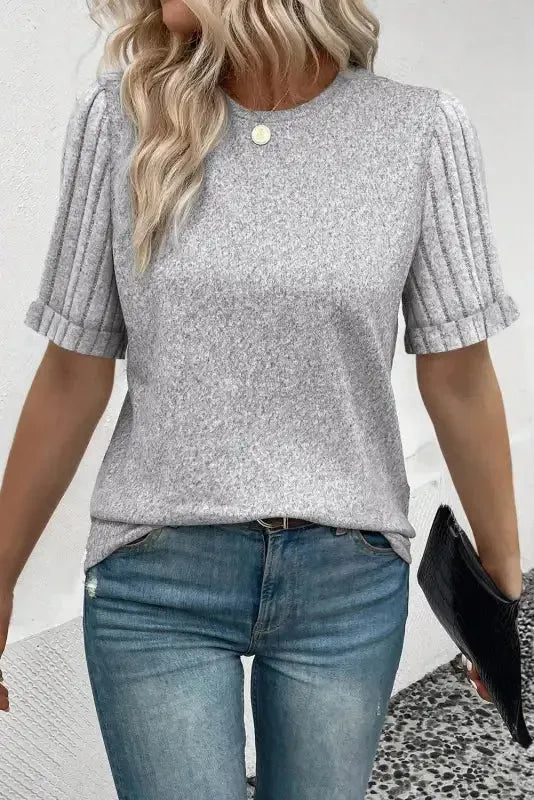 Tazira | Graues Rundhals Shirt Damen