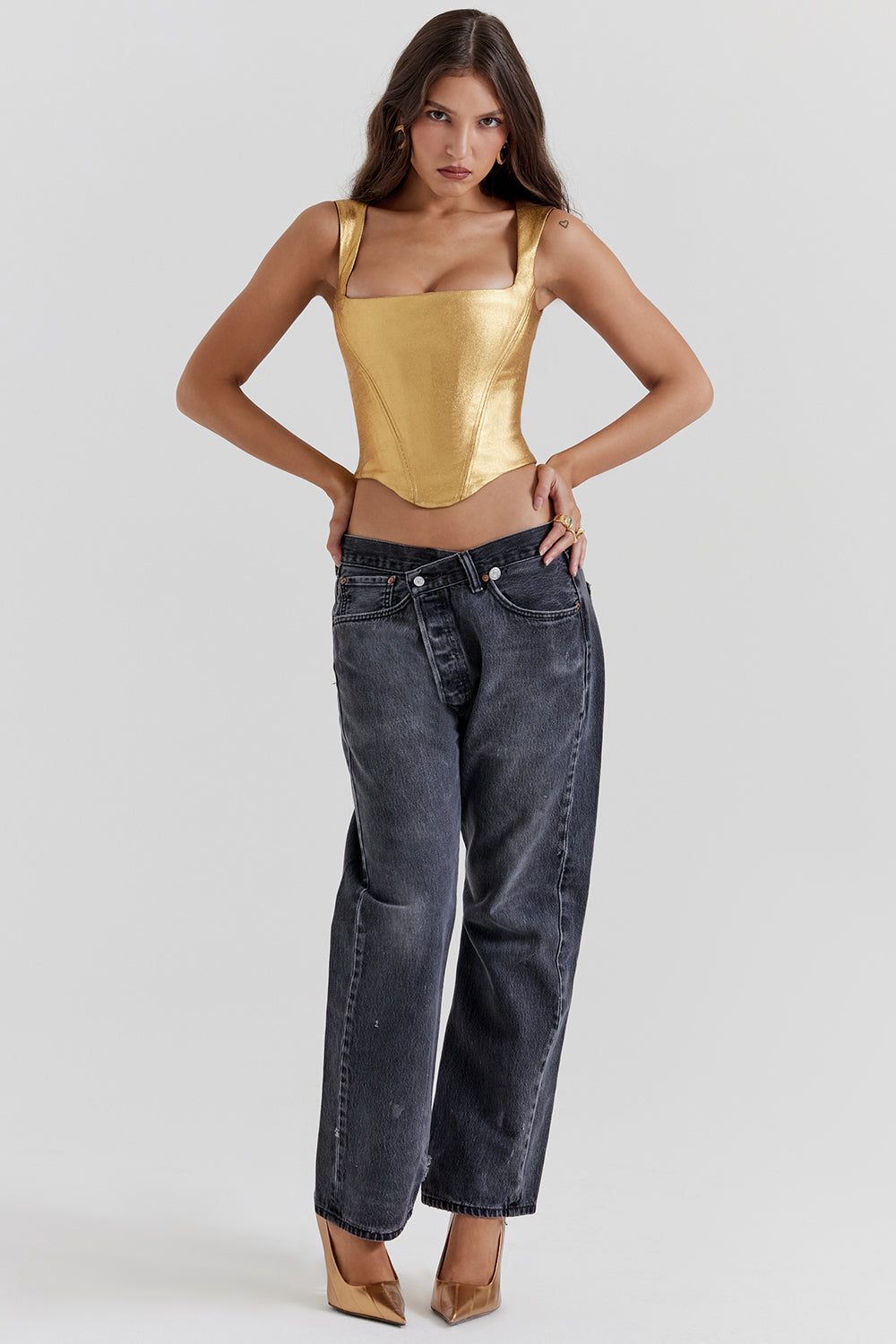 Janelith | Goldenes Korsett Top