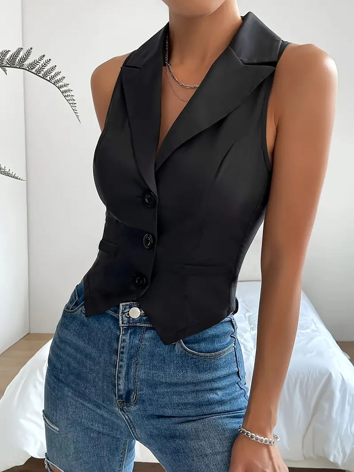 Nandira | Elegante Satin-Weste Schwarz