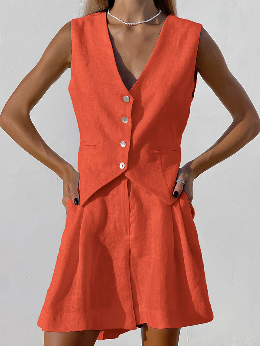 Ulanya | Leinen Set mit Gilet & Shorts